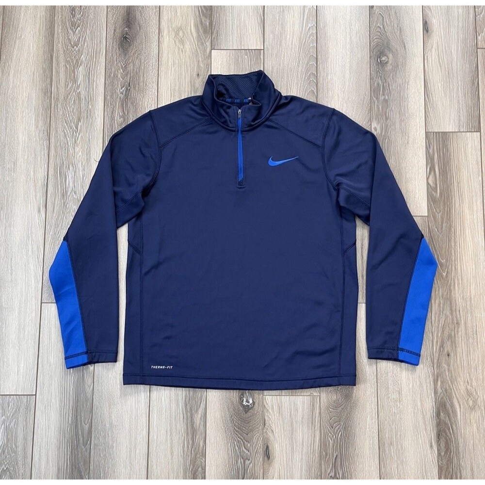 Nike Sweatshirt Mens Sz M Blue Therma Fit 1/4 Zip Fleece Pullover Athletic